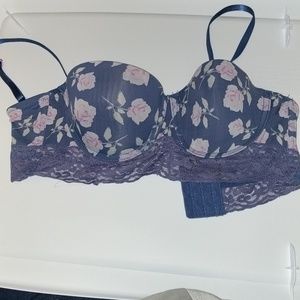 Blue bra with pink roses
